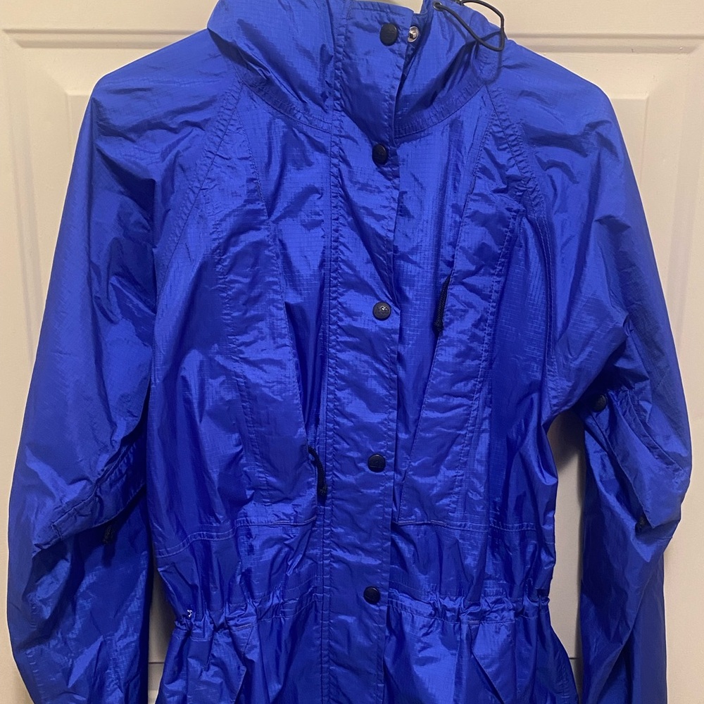 REI Womens Sz 10 Rain Jacket Parka Blue Hooded Gore-tex